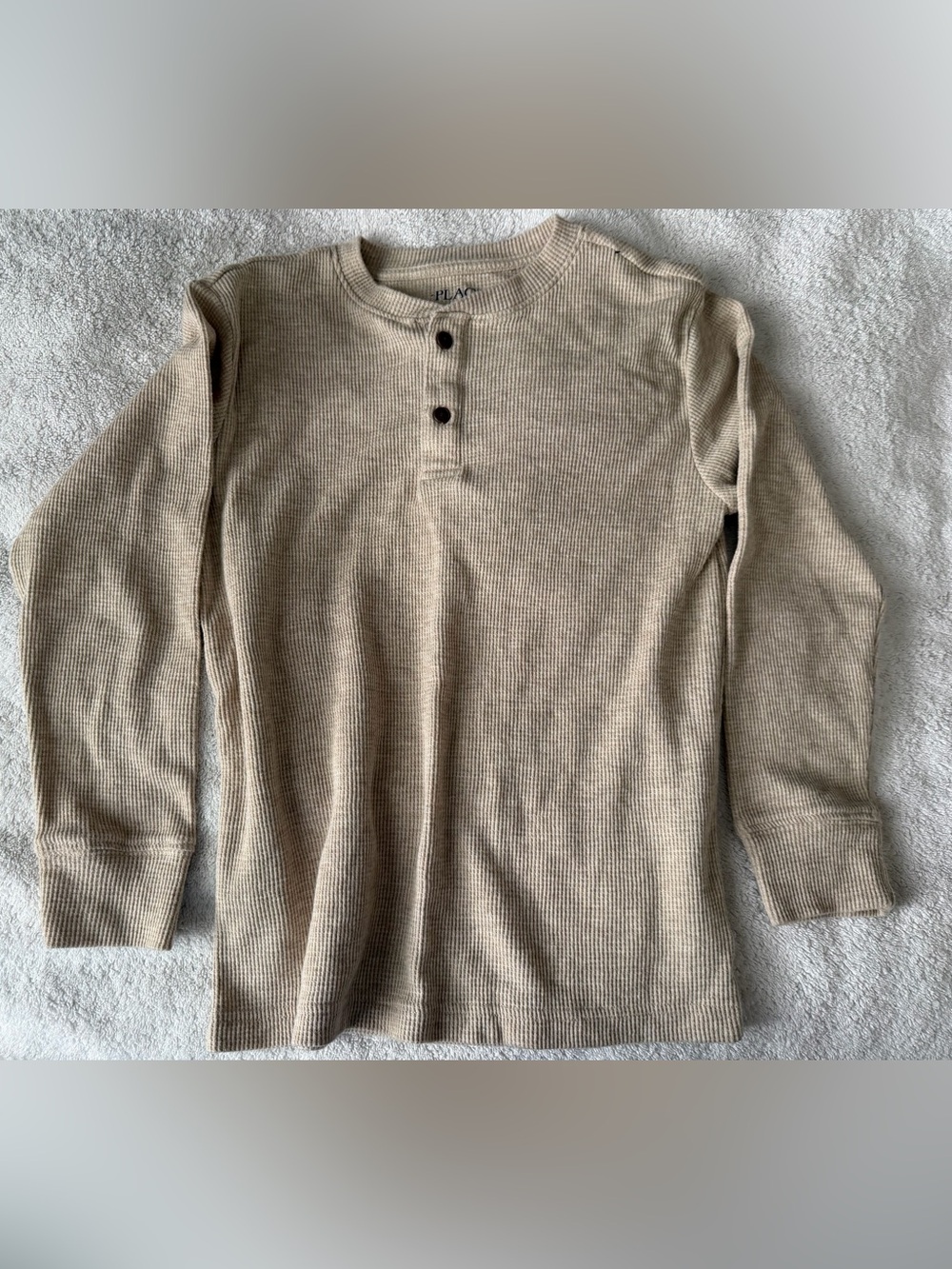 The Children's Place Beige Waffle-Knit Henley Long Sleeve Tee size 7/8
